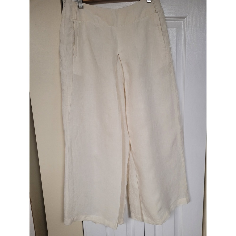 LA IDÉE Cream 100% Linen Wide Leg Womens Goucho Pants Resort/Luxewear Size M‎
